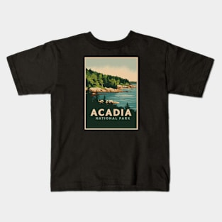 Vintage Acadia US National Park Poster Kids T-Shirt